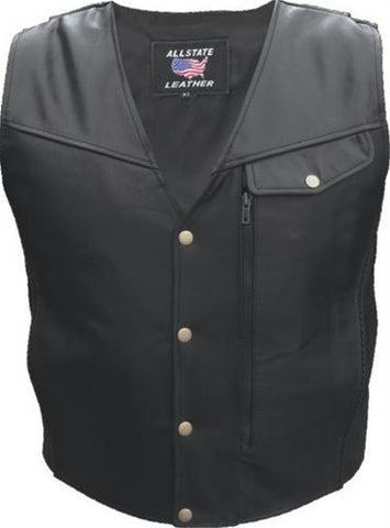 Men's Black Naked Leather Motorcycle Vest with Braid Trim