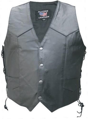 Men's Black Leather Motorcycle Vest Solid Back Gun Pockets
