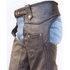 Unisex Black Leather Motorcycle Chaps with Braid Trim