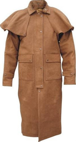 Men's Brown Leather Duster with Zip-Out Liner and Leg Straps