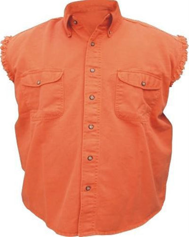 Men's Orange Sleeveless Shirt 100% Cotton Twill