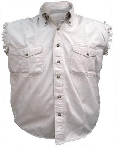 Men's Cream Sleeveless Shirt 100% Cotton Twill