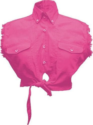 Ladies Sleeveless Tie-up Shirt 100% Cotton Twill Pink