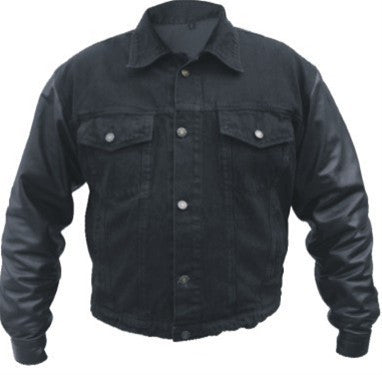 Men's Black 14 oz. Denim jacket with Leather sleeves