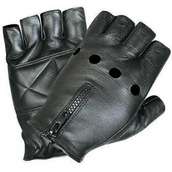 Leather Fingerless Motorcycle Gloves with Zippered Back