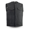 20 oz. Canvas Motorcycle Club Style Vest With Preacher Collar Gun Pockets Solid Back
