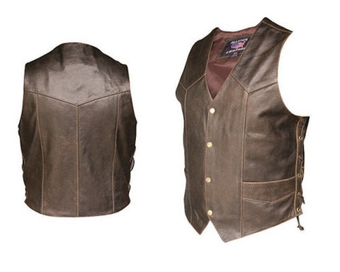 Men's Retro Brown Buffalo Leather Side Laced Motorcycle Vest