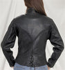 Ladies Heavy Duty Soft Leather Braided Biker Jacket with Round Collar