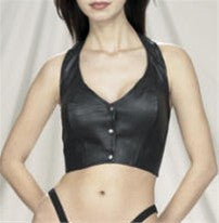 Ladies Leather Halter Top with Snap Front, 2 Elastic Straps on Back