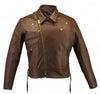 Mens Made in USA Brown 1.6-1.8 mm Thick Naked Leather Motorcycle Jacket