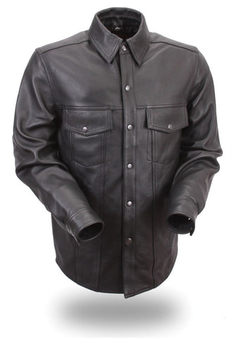 First Manufacturing Mens The Milestone Leather Motorcycle Shirt with Snap Front