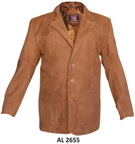 Men's Brown Buffalo Leather Three Button Blazer
