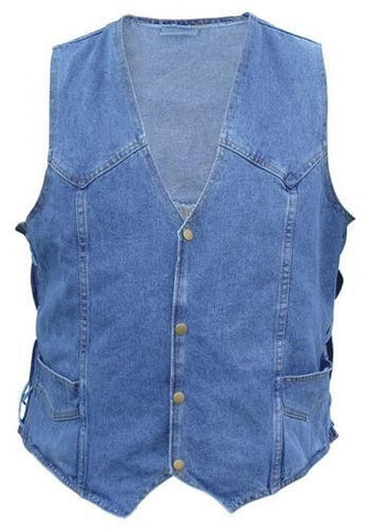 Men's 100% Cotton 14.5oz. Denim Vest With Side Laces in Blue