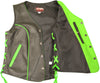 Ladies Made in USA Black Leather Motorcycle Vest with Lime Green Trim Side Laces