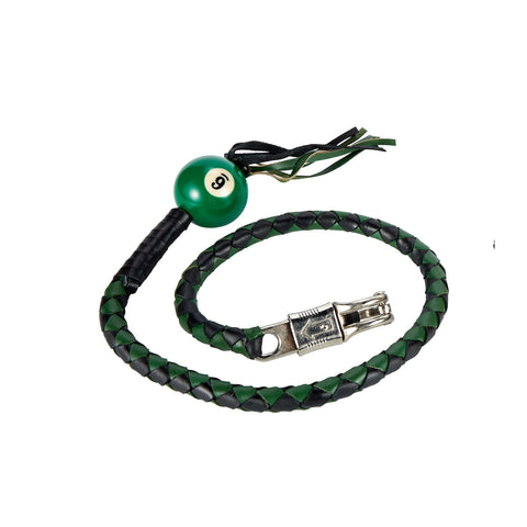 Black And Green Fringed Get Back Whip With Pool Ball