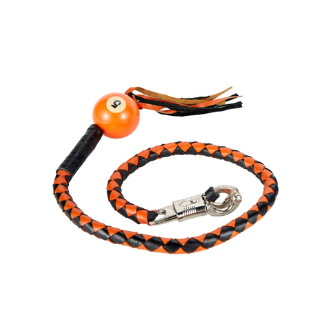 Black And Orange Fringed Get Back Whip With Pool Ball