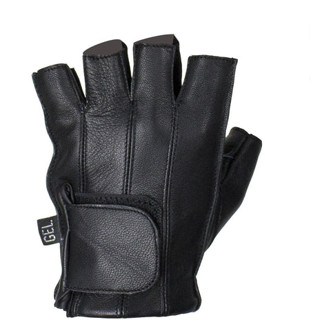 Black Deer Skin Leather Motorcycle Fingerless Gloves