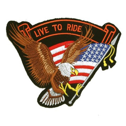 Eagle American Flag "Live to Ride" Medium Motorcycle Vest Patch 7" x 8.5"