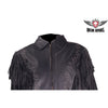 Ladies Black Leather Motorcycle Jacket with Fringes and Stud Design