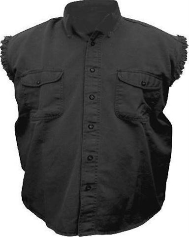 Men's Black Sleeveless Shirt 100% Cotton Twill