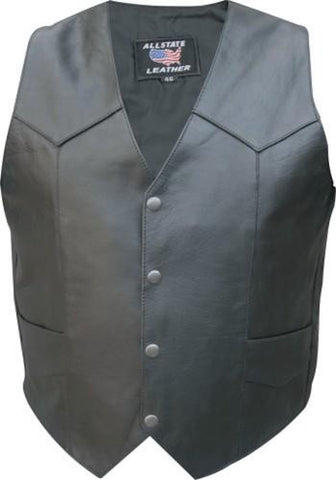 Men's Tall Plain Basic Black Buffalo Leather Motorcycle Vest