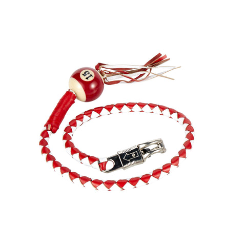 White And Red Fringed Get Back Whip With Pool Ball