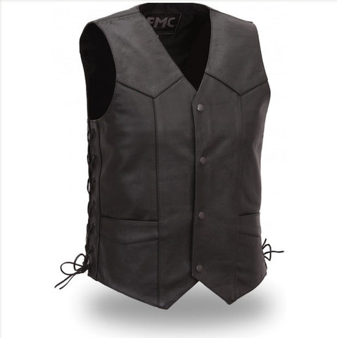 Carbine Mens Light Weight Western Style Leather Motorcycle Vest Side Laces
