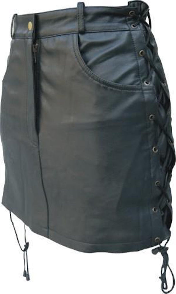 Ladies Lambskin Leather Skirt with Side Laces