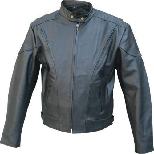 Men's Black Naked Leather Vented Touring Motorcycle Jacket Side Zippers