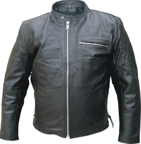 Men's Black Buffalo Leather Touring Motorcycle Jacket with Side Laces