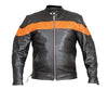 Men's Black And Orange Leather Touring Motorcycle Jacket Side Laces
