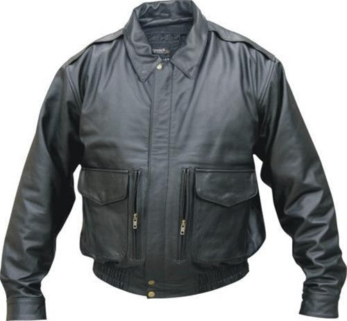 Men's Vented Black Leather Bomber Jacket With Neck Warmer