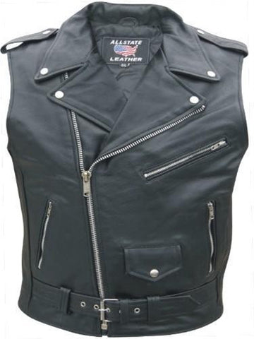 Mens Sleeveless Jacket Black Leather Motorcycle Biker Vest