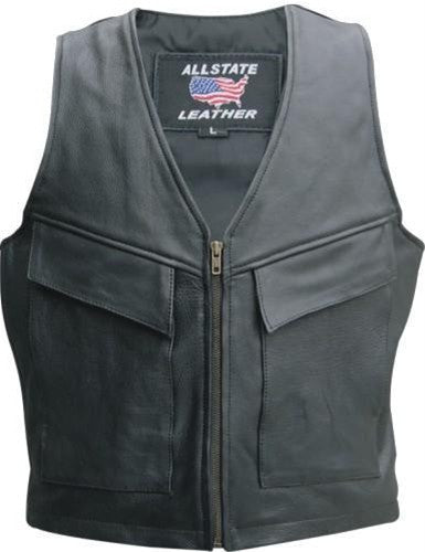 Men's Black Naked Leather Cargo Motorcycle Vest