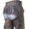 Women's Black Buffalo Leather Motorcycle Chaps with Fringes
