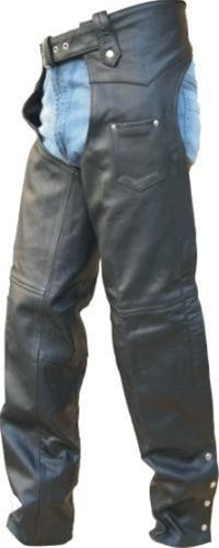 Tall Classic Black Buffalo Leather Motorcycle Chaps
