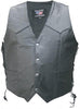 Men's Black Leather Motorcycle Vest Solid Back Gun Pockets