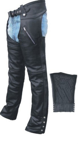 Unisex Black Leather Motorcycle Chaps with Zippered Pockets