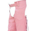 Women's Pink Lined Leather Motorcycle Chaps with Braid Trim & Fringes