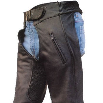 Unisex Premium Drum Dyed Naked Leather Motorcycle Chaps Spandex Waist