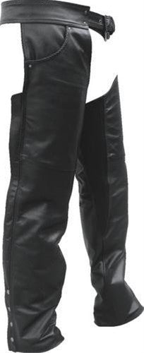 Unisex Naked Leather Motorcycle Chaps with Braid Trim & Spandex Thighs