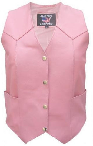 Women's Plain Pink Leather Motorcycle Vest