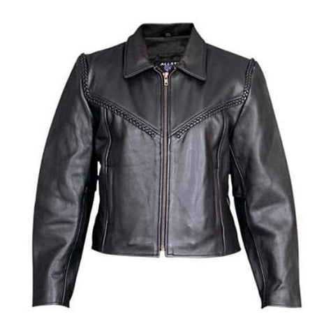 Women's Braided Analine Leather Motorcycle Jacket