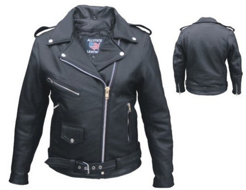Women's Black Naked Leather Motorcycle Jacket with Silver Hardware
