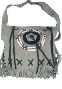 Ladies Western Handbag Light Tan Suede Leather with Beads & Fringes
