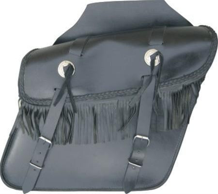Leather Throwover Motorcycle Saddlebags with Fringes Silver Conchos