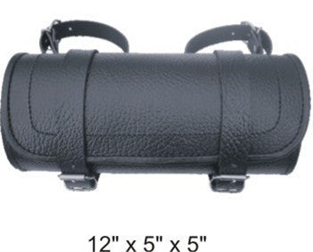 Plain Large Round Tool Bag with Pebble Grain Finish Cowhide Leather