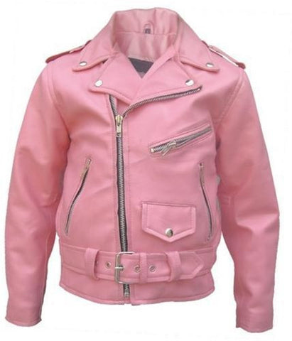 Children's Pink Classic Leather Motorcycle Jacket