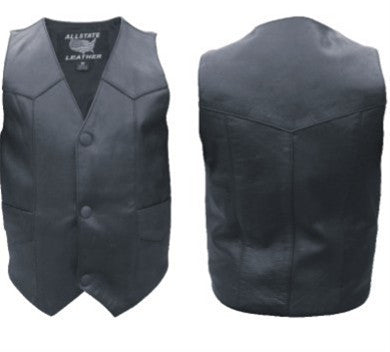 Children's Plain Black Classic Leather Motorcycle Vest