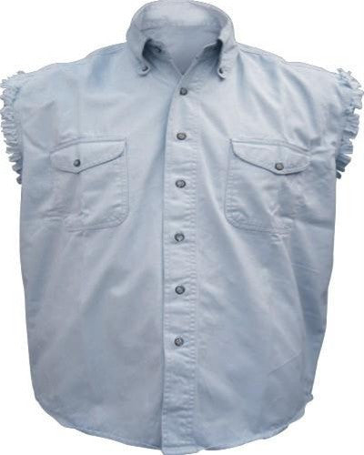Men's Light Blue Sleeveless Shirt 100% Cotton Twill